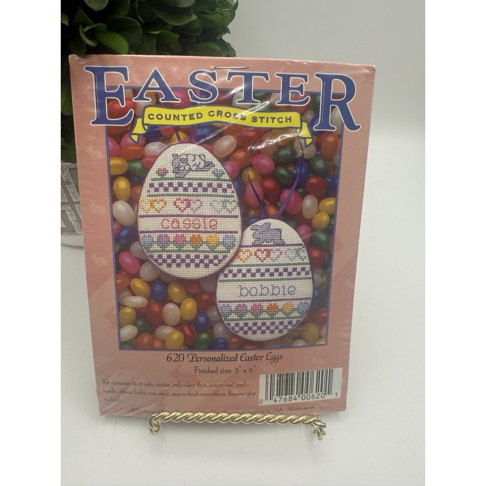 Vintage Easter‎ Counted Cross Stitch Kit Sealed Personalized Eggs 620 New